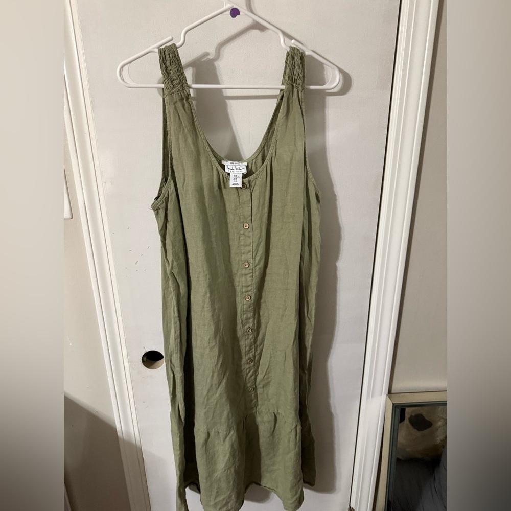 Nicole Miller Olive Green Sleeveless Midi Dress